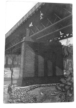 Scarborough Valley Bridge etching by Michael Atkin